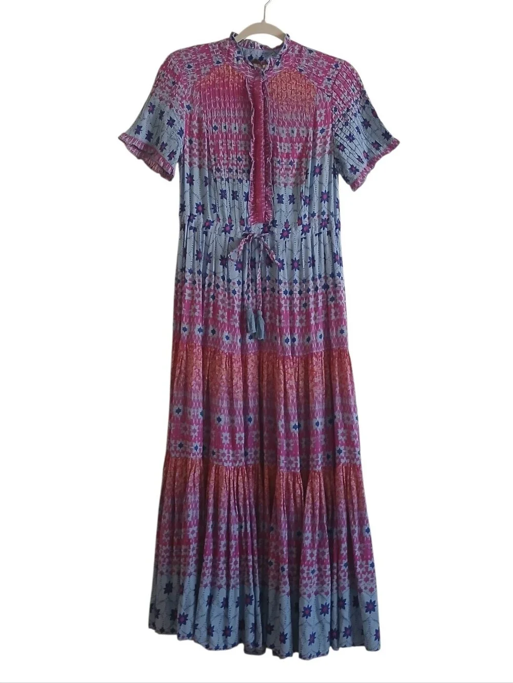 FREE PEOPLE Rare Feelings Prairie Maxi Dress Women's XS Ruffle Pleated Boho